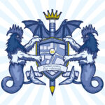 Das Wappen Bremerhaven Lehes stellt zwei Hähne mit einer Meerjungfrauenflosse und Löwenpranken dar, die in der Mitte ein Schild mit einem Ausschnitt einer Stadtkarte festhalten. Das Schild wird im unteren Teil von einer Banderole überdeckt, die den Text 
