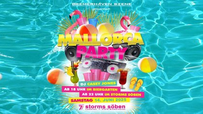 Pool Bild mit bunter Schrift Mallorca Party