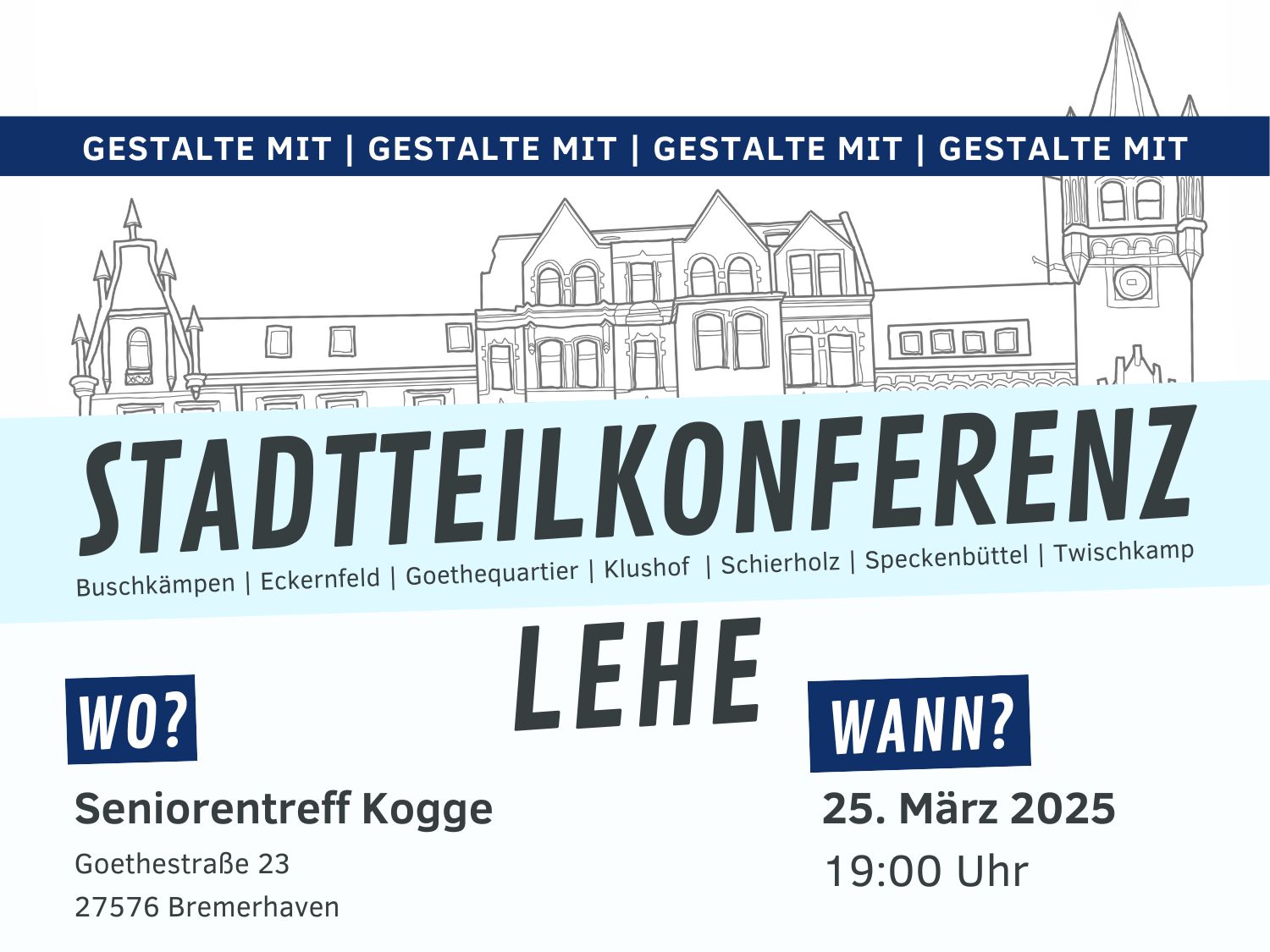 Ankündigung der nächsten Stadtteilkonferenz in Bremerhaven Lehe.