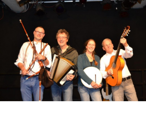 Bandmitglieder mit Instrumenten
