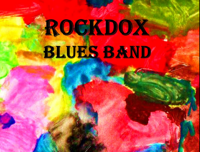 Buntes Aquarellbild mit Namen einer Band in Schwarzer Schrift