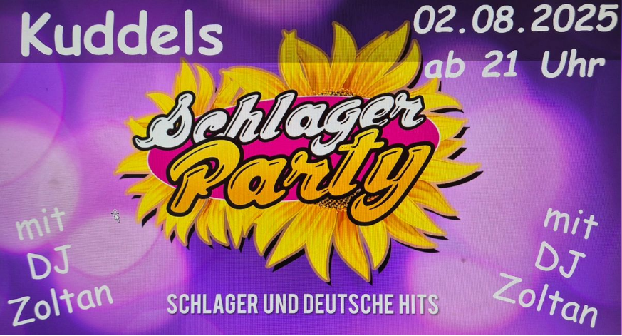 Lila Hintergrund mit weiß gelbem Schriftzug