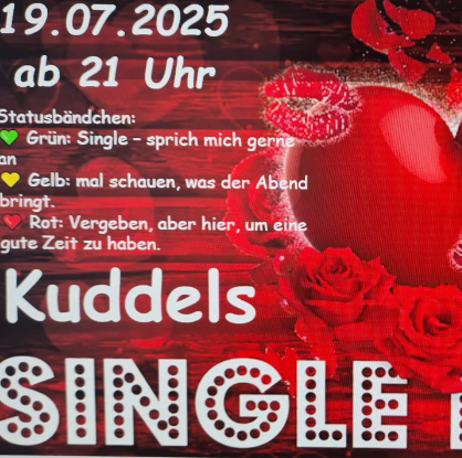 Rotes Herz und Rosenbild mit weißer Schrift