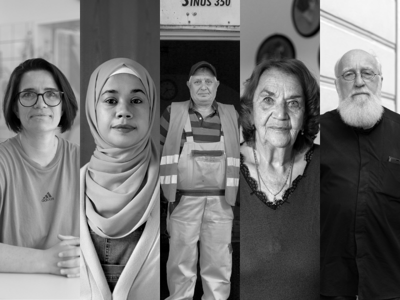 Menschen des 21. Jahrhunderts 5 verschiedene schwarz weiß Portraits von Menschen