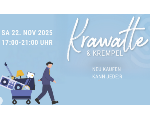 ein Mann zieht einen Bollerwagen mit Trödel hinter sich her