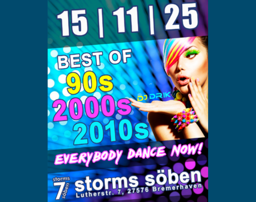 Frau vor buntem Hintergrund mit Veranstaltungsdaten