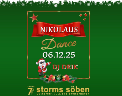 auf grünem Hintergrund Schriftzug der Veranstaltung in weiß und gelb mit Nikolaus