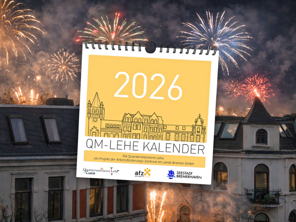 Ein kleiner Kalender mit einer 2026 darauf, vor einem Feuerwerks-Hintergrund