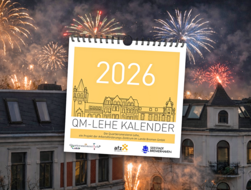 Ein kleiner Kalender mit einer 2026 darauf, vor einem Feuerwerks-Hintergrund