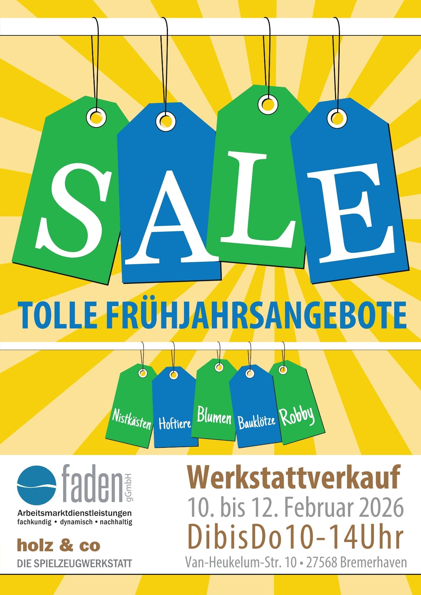 Das Werbeplakat für den Werkstattverkauf