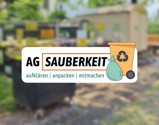 Das Logo der AG Sauberkeit vor einem verschwommenen Hintergrund